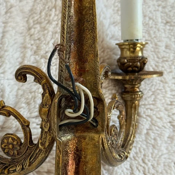 Vintage Louis xvi ribbon bow gold gilded double arm electric candle wall sconce